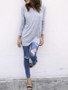 New Grey Cross Back Round Neck Long Sleeve Fashion T-Shirt