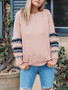 New Pink Striped Ruffle Tassel Round Neck Long Sleeve Casual Sweatshirt