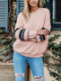 New Pink Striped Ruffle Tassel Round Neck Long Sleeve Casual Sweatshirt