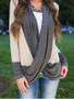 New Beige Color Block Print Irregular Long Sleeve Fashion T-Shirt