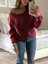 New Red One Shoulder Irregular V-neck Long Sleeve Casual Pullover Sweater