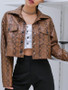 New Brown Floral Buttons Pockets Studded Turndown Collar Long Sleeve Fashion Outerwear