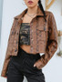 New Brown Floral Buttons Pockets Studded Turndown Collar Long Sleeve Fashion Outerwear