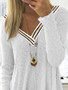 New White Striped Deep V-neck Long Sleeve Going out Blouse