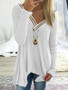 New White Striped Deep V-neck Long Sleeve Going out Blouse