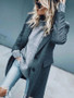 New Grey Pockets Buttons Turndown Collar Long Sleeve Wool Coat