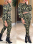 Camouflage Off Shoulder Lace-up Pockets Two Piece Long Sleeve High Waisted Casual Long Jumpsuit