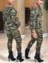 Camouflage Off Shoulder Lace-up Pockets Two Piece Long Sleeve High Waisted Casual Long Jumpsuit