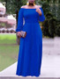 Blue Pleated Off Shoulder Belt Long Sleeve Party Maxi Dress