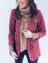 Red Pockets Turndown Collar Long Sleeve Fashion Outerwear