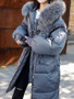 Grey Fur Pockets Drawstring Hooded Long Sleeve Fashion Coat