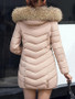 Khaki Patchwork Fur Pockets Zipper Hooded Long Sleeve Casual Coat