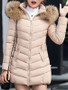 Khaki Patchwork Fur Pockets Zipper Hooded Long Sleeve Casual Coat