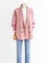 Pink Pockets Buttons Turndown Collar Long Sleeve Wool Coat