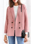 Pink Pockets Buttons Turndown Collar Long Sleeve Wool Coat