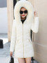 White Fur Pockets Zipper Hooded Long Sleeve Elegant Coat