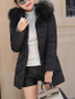 Black Fur Pockets Zipper Hooded Long Sleeve Elegant Coat