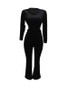 Black Patchwork Cut Out Backless Long Sleeve Round Neck Long Jumpsuit Pants