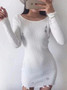 White Off Shoulder Ripped Long Sleeve Knitted Bodycon Mini Dress