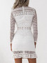 White High Neck Cut Out Detail Long Sleeve Lace Mini Dress