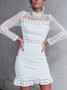 White High Neck Cut Out Detail Long Sleeve Lace Mini Dress