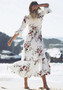 White Floral Long Sleeve V-neck Bohemian Flowy Beach Maxi Dress