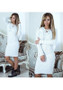 White Drawstring V-neck Long Sleeve Fashion Midi Dress