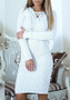 White Drawstring V-neck Long Sleeve Fashion Midi Dress