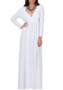 White Draped V-neck Long Sleeve Plus Size Casual Maxi Dress