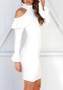 White Cut Out Ruffle Zipper Band Collar Long Sleeve Midi Dress