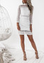 Casual White Cut Out Lace Las Vegas Bodycon Long Sleeve Party Mini Dress
