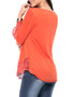 Casual V-Neck Decorative Lace Hem Plain Long Sleeve T-Shirt