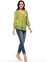 Casual V-Neck Decorative Lace Hem Plain Long Sleeve T-Shirt