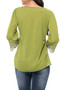 Casual V-Neck Decorative Lace Hem Plain Long Sleeve T-Shirt