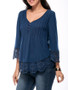 Casual V-Neck Decorative Lace Hem Plain Long Sleeve T-Shirt