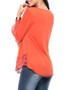 Casual V-Neck Decorative Lace Hem Plain Long Sleeve T-Shirt