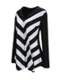 Casual V-Neck Asymmetric Hem Color Block Striped Long Sleeve T-Shirt