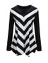 Casual V-Neck Asymmetric Hem Color Block Striped Long Sleeve T-Shirt