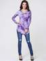 Casual V Neck Tie&dye Curved Hem Long Sleeve T-shirt