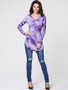 Casual V Neck Tie&dye Curved Hem Long Sleeve T-shirt