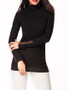 Casual Turtleneck Patchwork Decorative Button Long Sleeve T-shirt