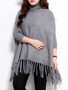 Casual Turtleneck Fringe Plain Batwing Sleeve Plus Size Sweater