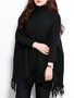 Casual Turtleneck Fringe Plain Batwing Sleeve Plus Size Sweater