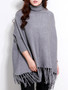 Casual Turtleneck Fringe Plain Batwing Sleeve Plus Size Sweater