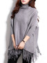 Casual Turtleneck Fringe Plain Batwing Sleeve Plus Size Sweater