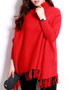 Casual Turtleneck Fringe Plain Batwing Sleeve Plus Size Sweater