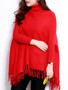 Casual Turtleneck Fringe Plain Batwing Sleeve Plus Size Sweater