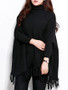 Casual Turtleneck Fringe Plain Batwing Sleeve Plus Size Sweater