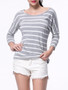 Casual Striped Round Neck Batwing Long Sleeve T-Shirt