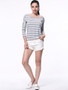 Casual Striped Round Neck Batwing Long Sleeve T-Shirt